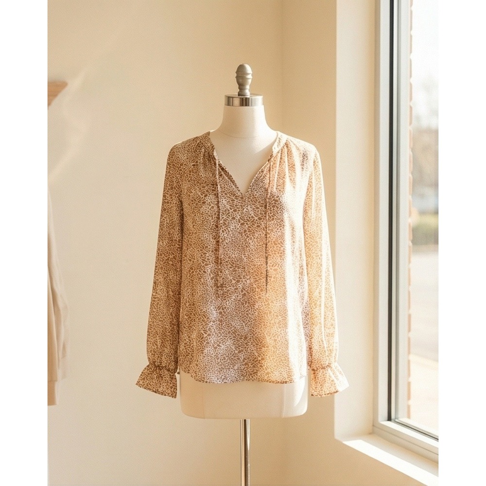 LOFT Ann Taylor 20‎ PLUS Womens Leopard Print Tie Neck Blouse Tan White NWT
